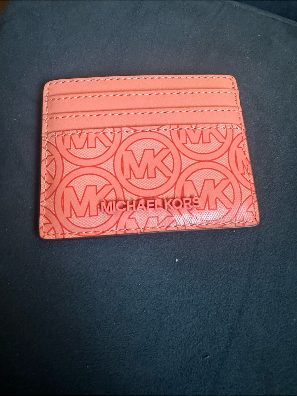 Michael Kors Coral Embossed Logo Card Holder - EUC
